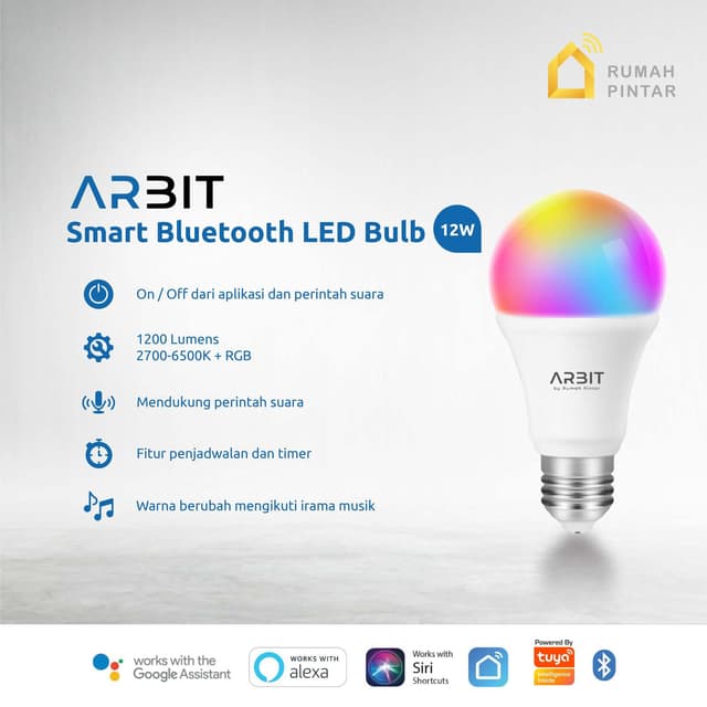 ARBIT Smart Home Bluetooth LED Bulb Bohlam Pintar RGB CCT 12W E27 Lampu Lamp Tuya