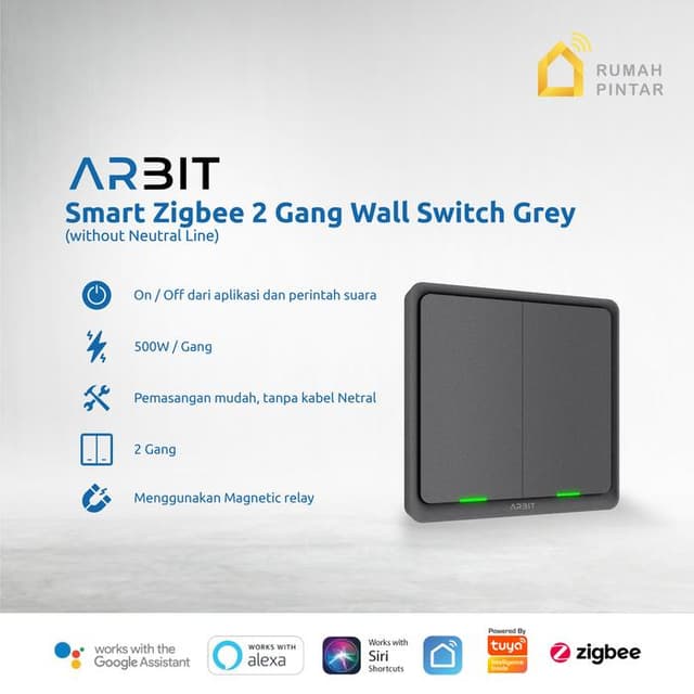 ARBIT Smart Home Zigbee Wall Switch 2 Gang
